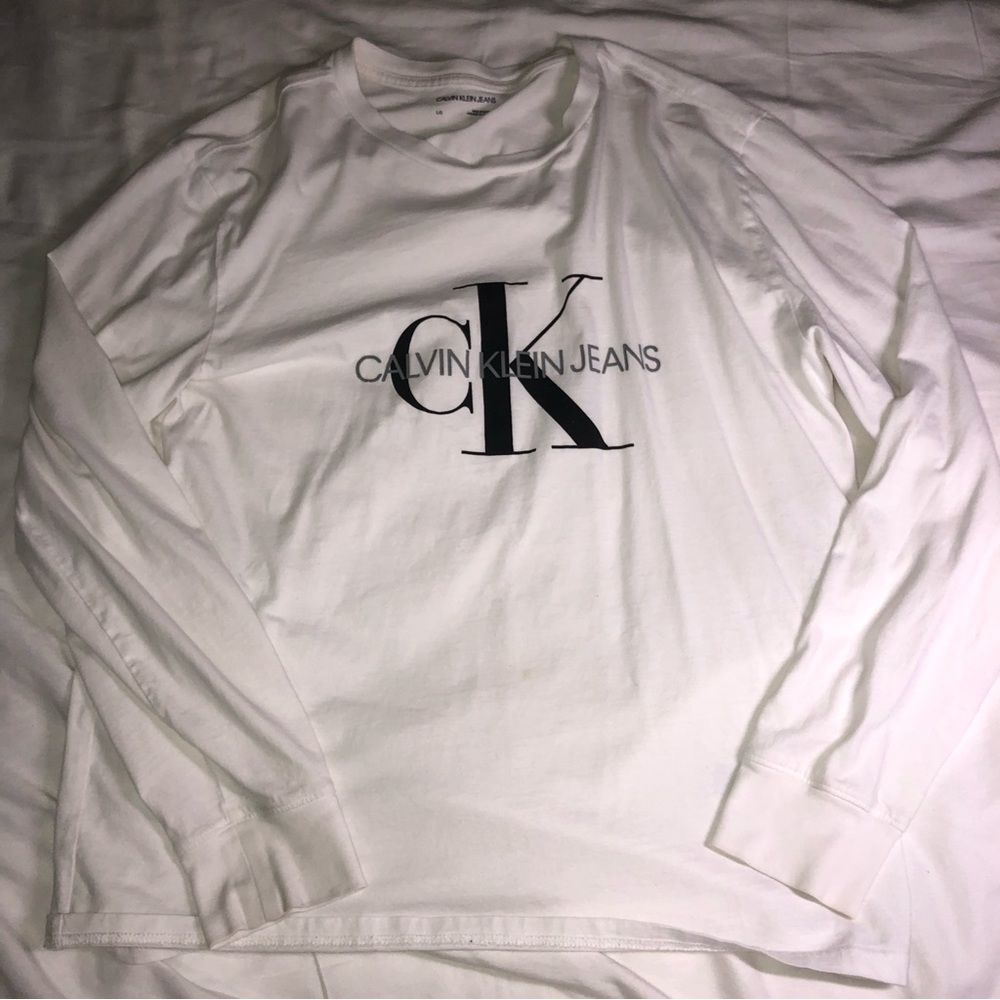 calvin klein jeans white long sleeve shirt